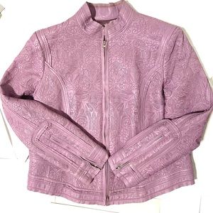 PETER NYGARD SOFT QUILTED LEATHER JACKET BLUSH COMBO LARGE